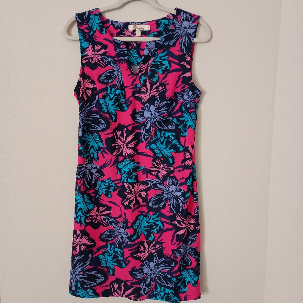 Axyeh Golf Dress Floral Tropical Print Sleeveless‎  Pink Blue Small